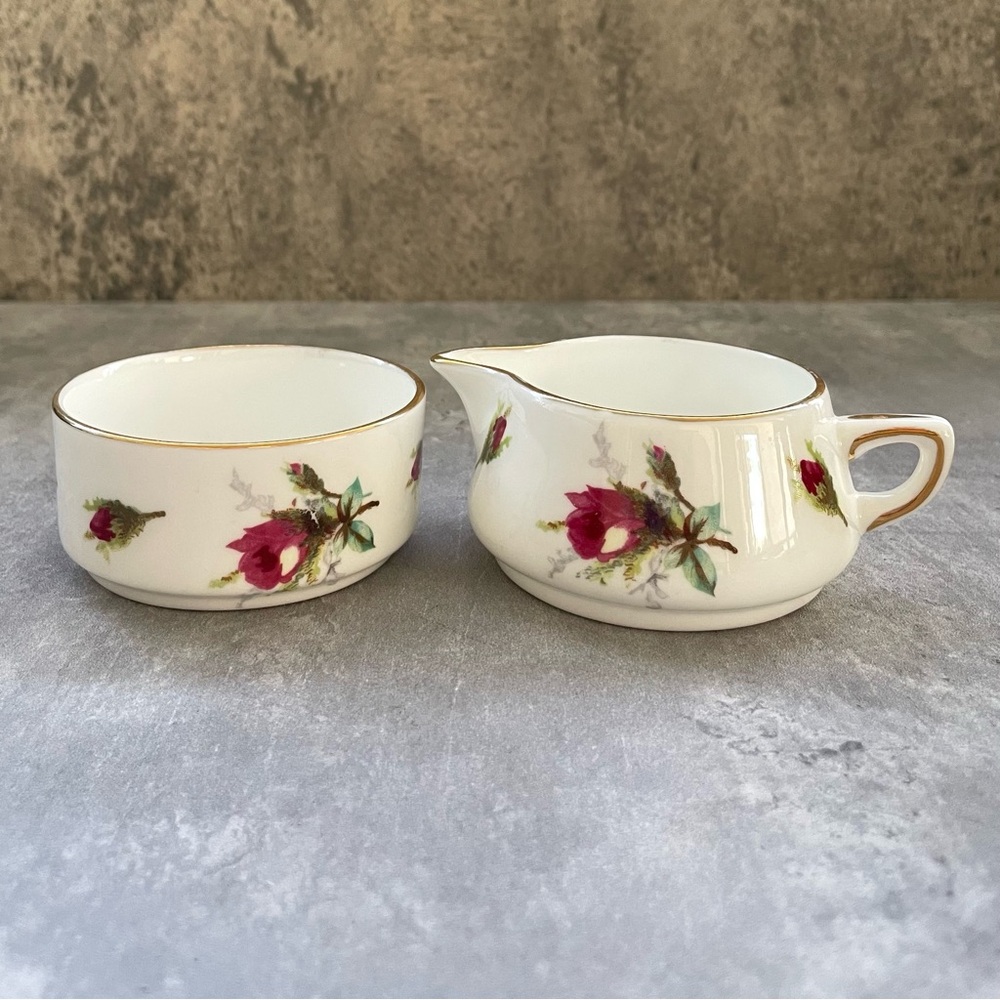 Vtg Spode Hammersley Grandmother Rose Bone China England Stackable Creamer Sugar